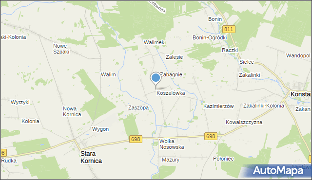 mapa Koszelówka, Koszelówka gmina Stara Kornica na mapie Targeo